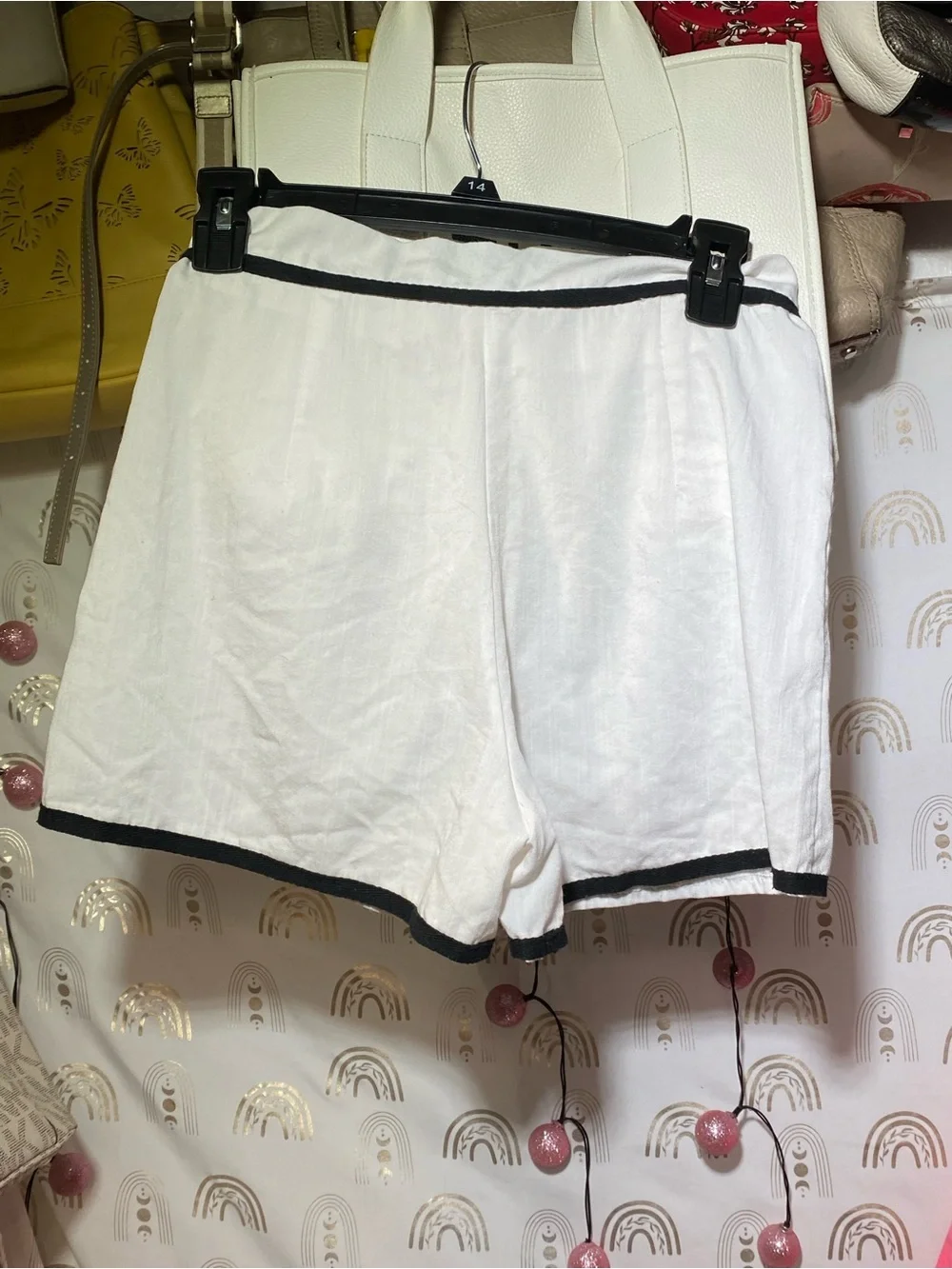 High-Rise White Shorts with Black Contrast Trim